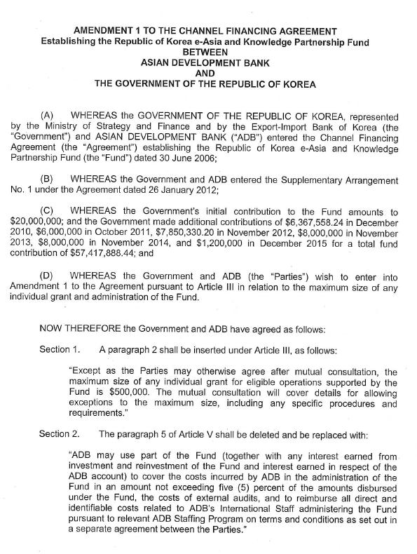 Appendix 6 39 Appendix 6: Amendment to the Channel Financing Agreement Establishing the Republic