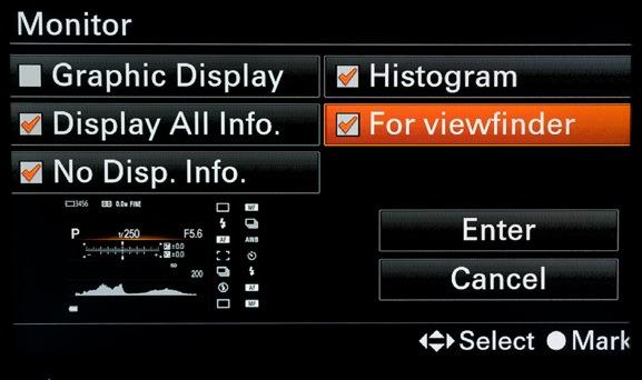 Display Options Another important advantage of an EVF display over an optical viewfinder is the information that can be included in the finder.