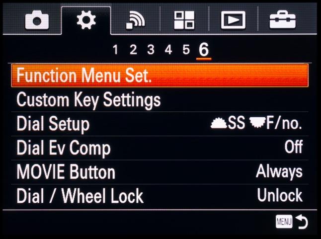 Function Menu Settings When all of the custom features are set up on the A6000 camera, most photographers will find that they are only
