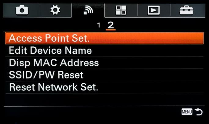 Set Access Point (Set up Wi-Fi) To download apps directly to the camera (rather than via a computer), you will first need to go