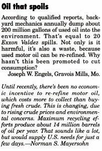 This graphic appeared on page 166 in the January 1963 edition of Popular Science (PS) magazine. Can you believe that this was a means of disposing of used engine oil? I can t.