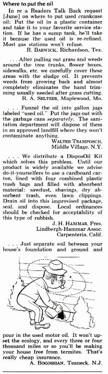 ...continued from page 4 In the article Where to Put the Oil found on page 9 in the August, 1972 magazine, the second segment contributed by R.