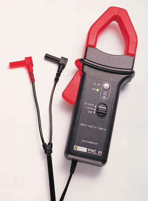The PAC series clamps operate on the Hall effect principle, allow current measurement up to 1,500 A DC and 1,000 A AC. The electronics and the batteries are all located in the clamp handles.