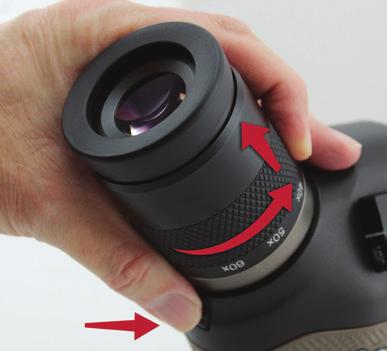 Align the magnification reference mark ( ) on the eyepiece with the red dot on the bayonet