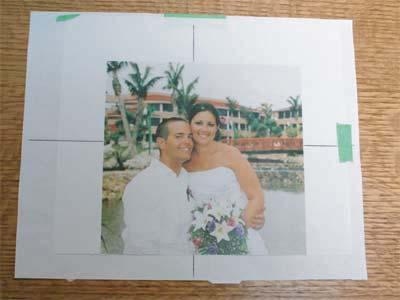 Align grid ruler with lines on cutting mat and edge of paper. Cut all 4 sides of fabric.