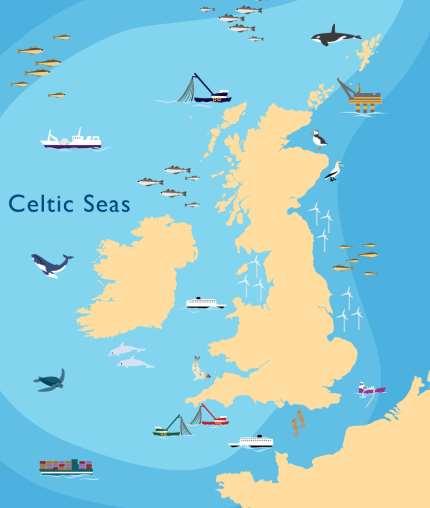 Stakeholders in the Celtic Seas Fisheries Aquaculture Renewable energy Aggregates Oil and gas Cabling Leisure and tourism Recreational angling