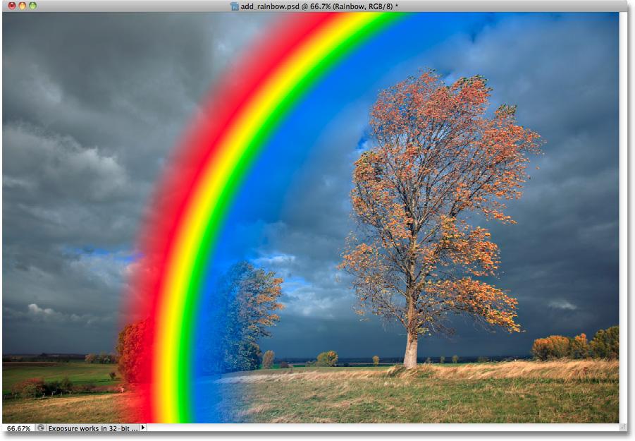 When you release your mouse button, Photoshop draws the rainbow gradient.