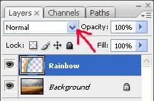 16. Change the blending mode of the Rainbow layer by clicking the Set the blending mode for the