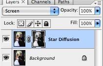 Step 5: Change the blending mode to Screen In the Layers pallet, change the blending mode of the Star Diffusion layer to Screen.