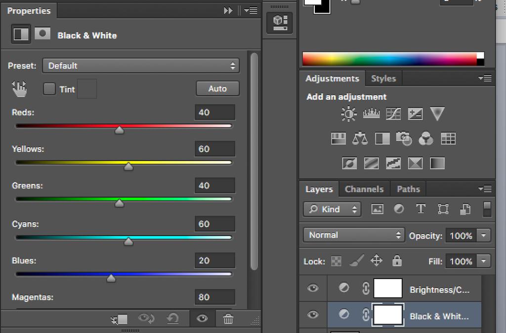 14. When you add the Black and White adjustment layer, a pop up will appear.