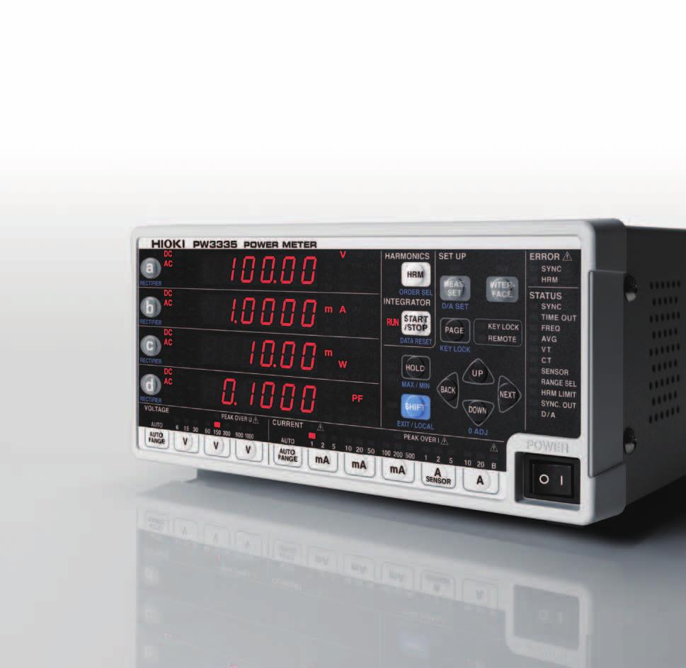 POWER METER PW3335 Single-Phase AC/DC Power Meter High- of standby to operating power Wide measurable range : 10 μa to 30 A, 60 mv to 1000 V Basic for voltage, current and power : ±0.