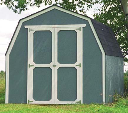 Traditional Barn style Available Sizes 8 x 8 and 8 d x 10 w The most economical solution for your storage needs Pre-assembled extra wide double doors (48 x72 ) - 60 wide on 8 x 10 model