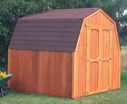 THE EAGLE - FEATURES Traditional Barn style Available Sizes: 8 x 8 and 8 d x 10 w Pine Trim and fascia (1 x 3 ) Standard T 1-11 Textured Siding (must be stained)