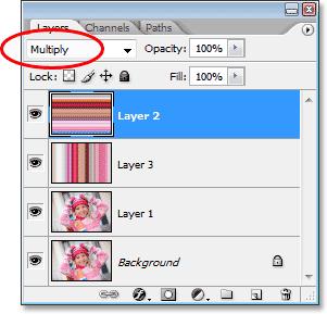 Option 1: Lower The Opacity Of "Layer 2" One way to quickly and easily blend the two patterns together is simply by lowering the opacity of the horizontal pattern layer.