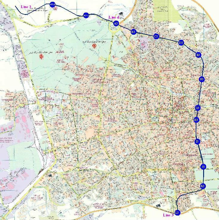 The following picture shows the general route which TURL3 will follow, within Tabriz s urban city fabric.