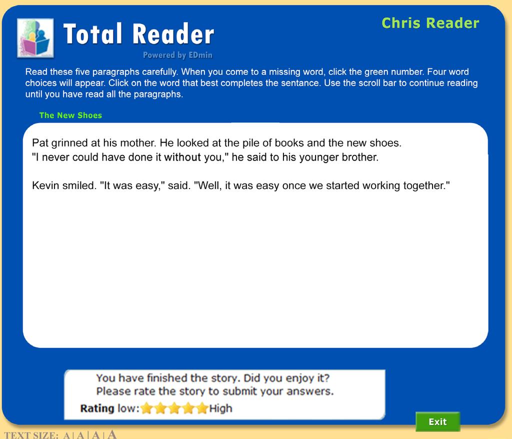 Step 9: After you finish, Total Reader will ask whether you enjoyed the passage.