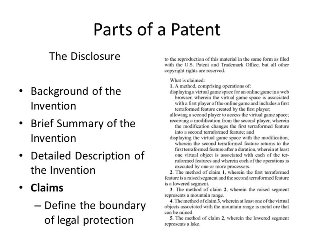 The majority of the patent is a background of the invention, summary, and a detail description of how the invention works including diagrams and images.