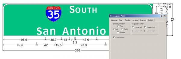 4 Type San Antonio below the I35 SOUTH in 16 ClearviewHwy-5-R font (Texas Standard) or EMod an any other standard.
