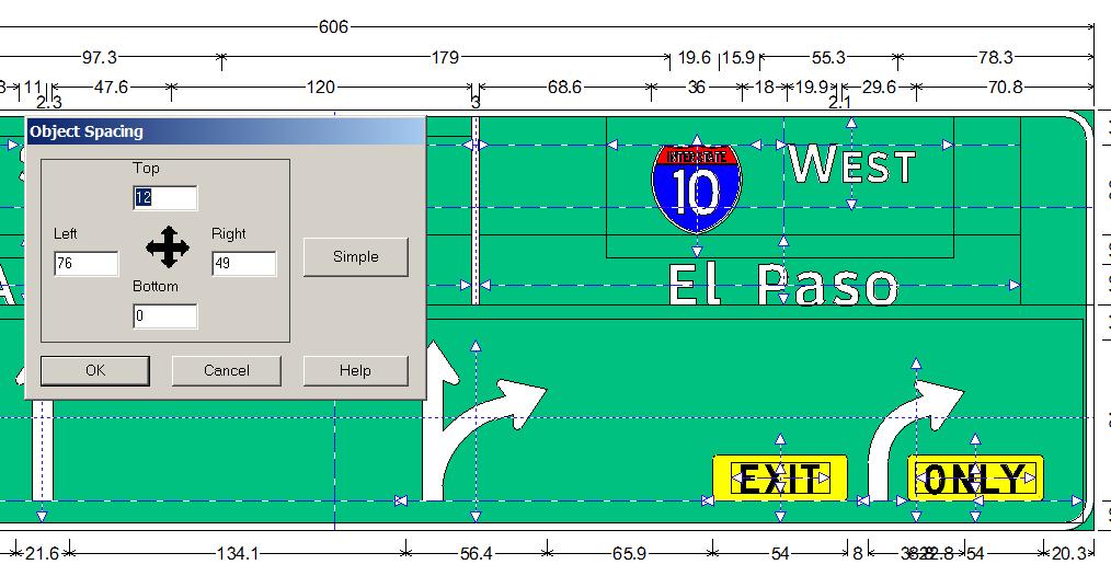 32 The image below shows the object spacing of El Paso, which centers it in the green area between the borders. 33 If the entire arrangement centers the line over the arrow, you are done.