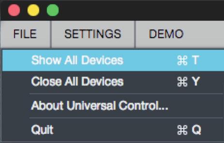 2 Universal Control 2.3 Universal Control When Universal Control is launched, you will see the Launch Window. From this window, you can manage all the Core Audio and ASIO driver settings.