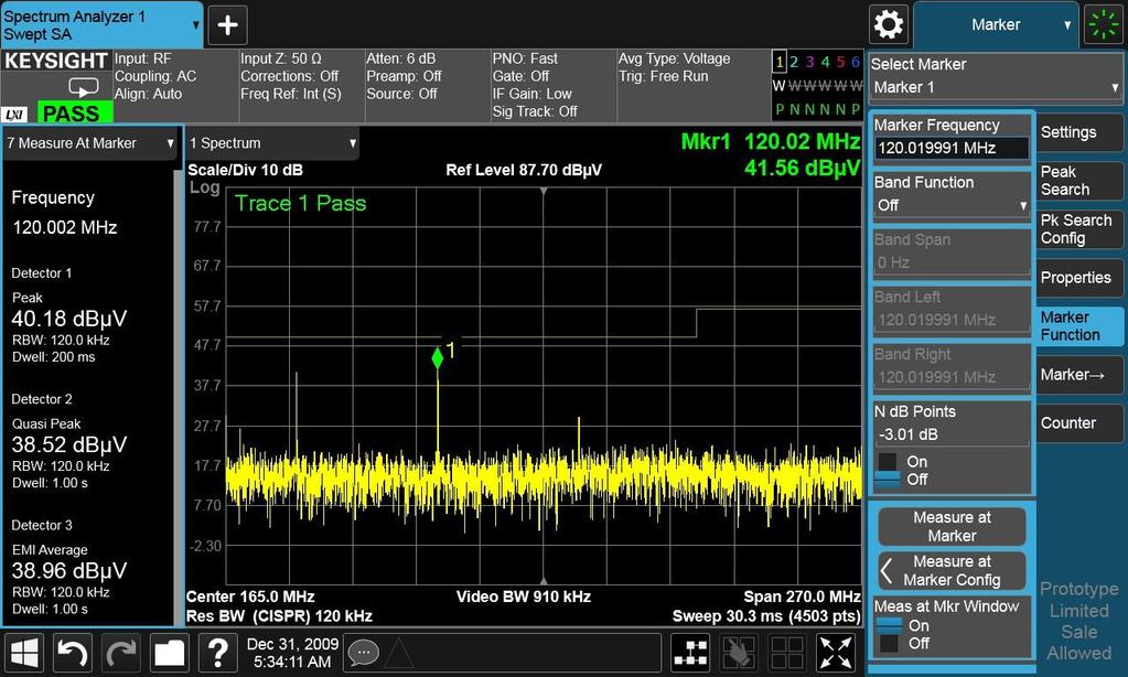 N90x0B option EMC Measure at marker