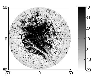 4-6 -5 5 Fig. 2. Reflectivity scatter plots: (a, b) unfiltered reflectivity vs. reflectivity filtered using the adaptive notch, (c, d) vs.