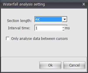Users can select section data length, set time interval, click waterfall plot, to cut the long waveform into several bands according to the