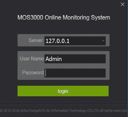 1.2. System login Double click MOS3000 online system Icon on the desktop, and then get the following login interface, input Server IP (such as 127.0.0.1 ), user name (default as Admin ), password is blank; Click Login.