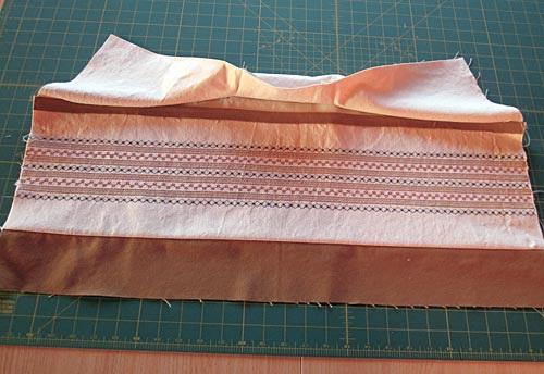 4. Pin all three layers in places and stitch together with a ½" seam allowance. 5.