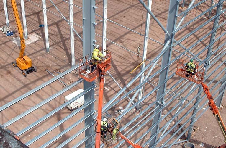 - 4 - Figure 1 Side rail installation (Image courtesy of Barrett Steel Buildings Limited) The installation of the purlins and side rails should be performed from mobile access platforms (cherry
