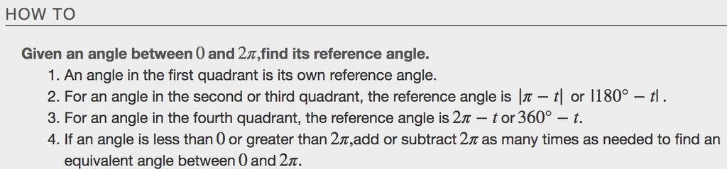 Finding Reference Angles For any given angle in the first quadrant, there is an angle in the second quadrant with the same sine value.