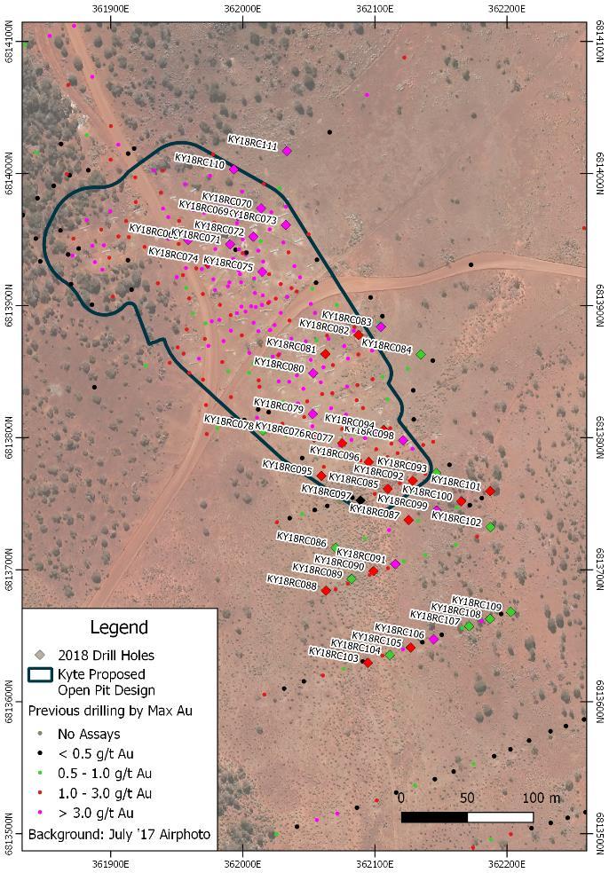 1. Exploration The Company completed 5,940 metres of Resource Step-Out and Infill drilling in the March quarter. 1.1. Kyte RC drilling at Kyte has been conducted to extend Mineral Resources and to confirm the deeper, primary source of the predominantly supergene mineralisation encountered to date.