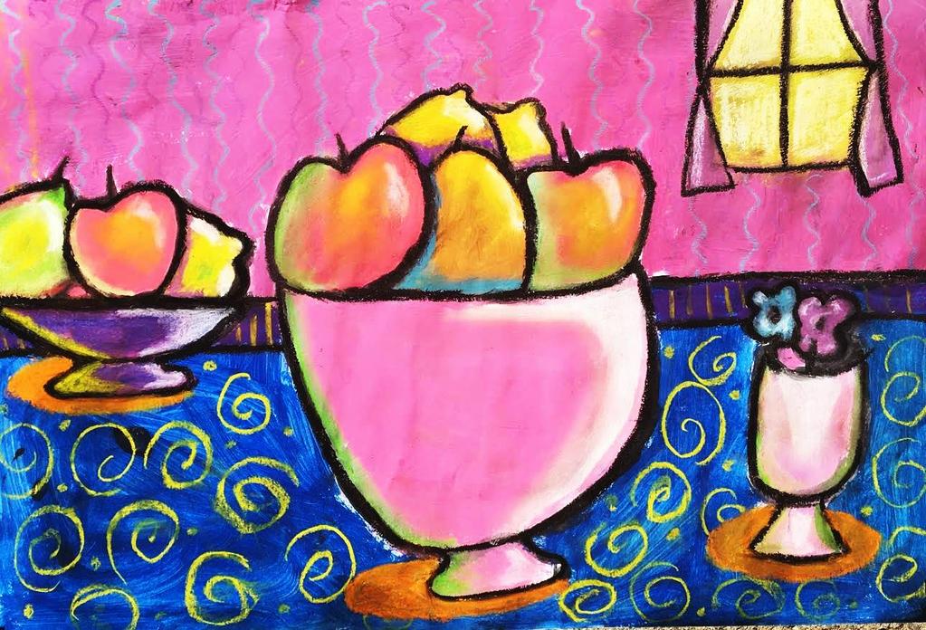 and lemons masterfully. She has shaded each using a complementary color, including the bowls.