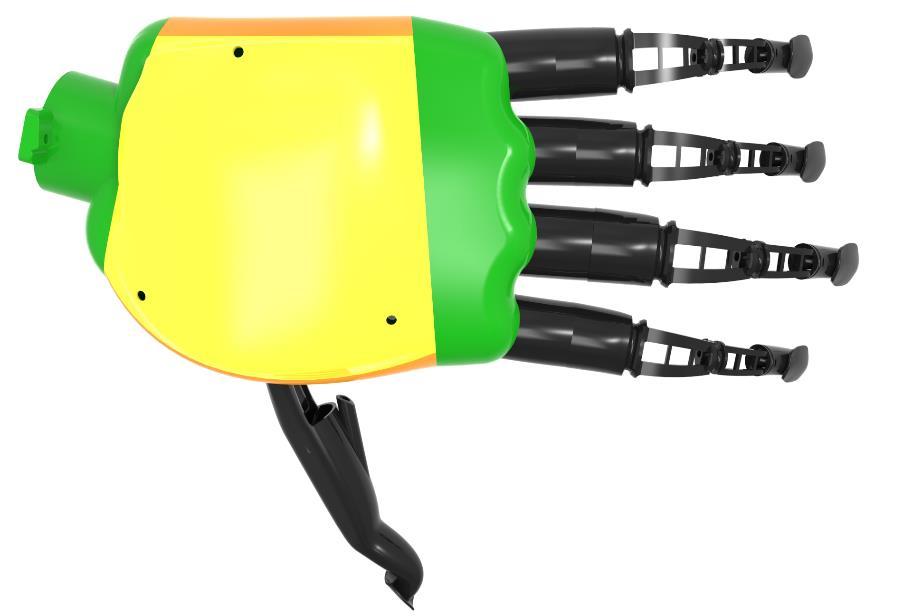 cover (orange). Figure 5.2 Another view of the 3D model of the hand, now the back cover of the hand (yellow) is visible.