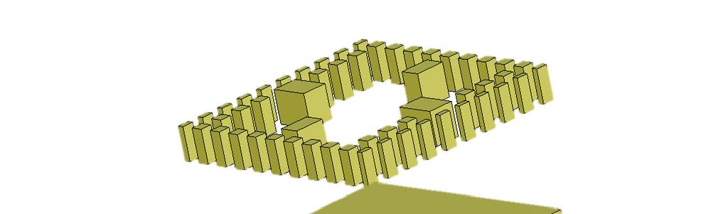 The groove gap cavity is partitioned into four spaces by two sets of metallic blocks extending in the x-