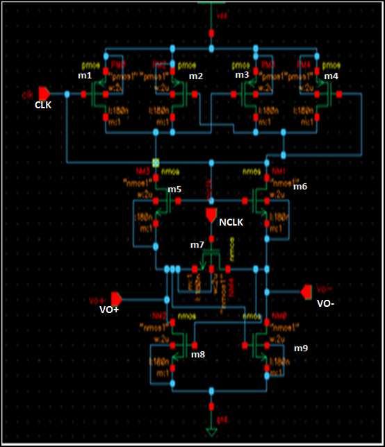 The amplified signal (output of preamplifier) is applied to the latch through transistors M5 and M6.