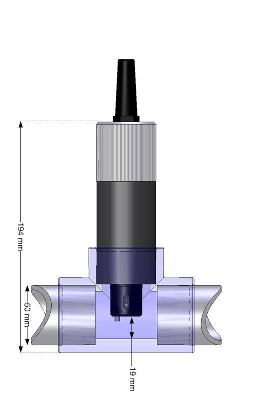 4.2.2 Insertion into the PVC in-pipe mounting system. Cable (4) Union nut (3) PVC flow fitting (1) Sensor C4E (2) 1 Unscrew the union nut (3) from the PVC flow fitting (1).