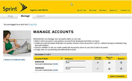 Managing Your Accounts The Manage Your Accounts page is available to account administrators only.