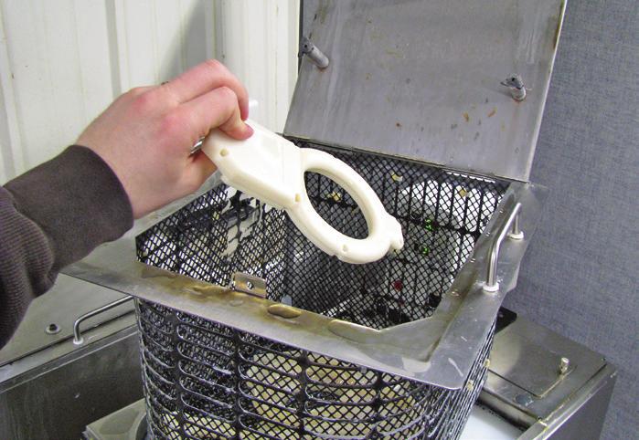 Next, thoroughly dry the part to remove all moisture from within it. To accelerate drying, expose the part to hot, well-circulated air. Do not exceed 165 F (75 C) if using ABS.