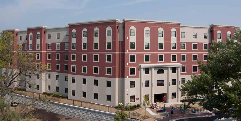 The five-story, 229-bed residence hall at North Central College, Naperville, Ill., was constructed to provide suite-style living accommodations. It opened during September 2015.