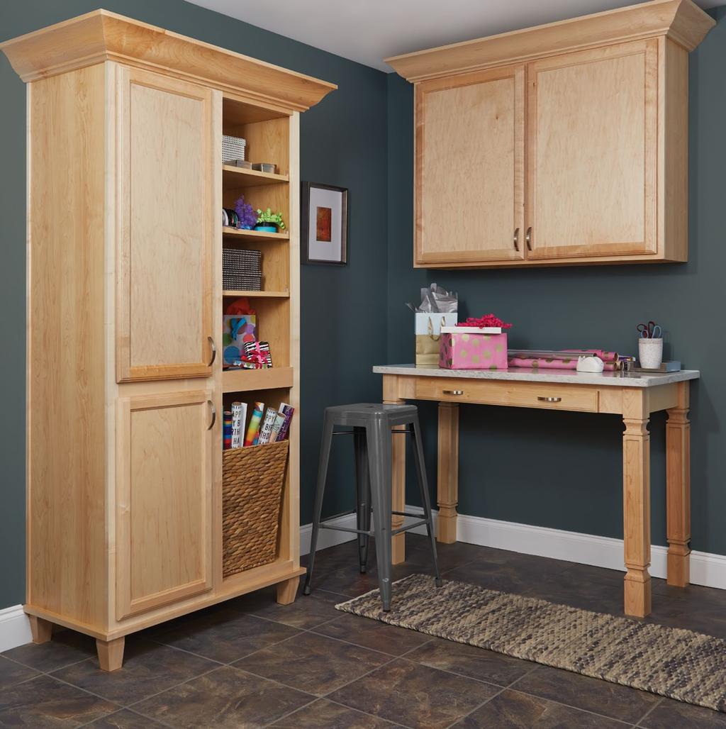 Turn that bare corner into a gift wrapping station using cabinets as furniture or create a more ORGANIZED AND EFFICIENT