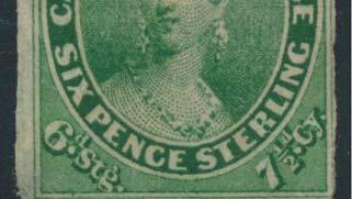 ... Unitrade $7,500 27 28 27 E/P #8TC 1858 ½d deep rose Queen Victoria Trial Colour Proof, on India, on card. Very fi ne.