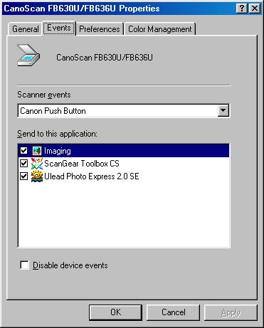chapter 3 Settings in the Windows Control Panel 4. In the Properties window, click the Events tab to open the Events sheet.