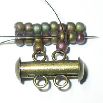 Pass left to right through bottom row beads 3-1 and exit