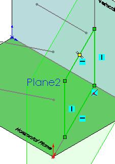 Creating the plane perpendicular to the line Choose Insert, Reference Geometry, Plane Select the line and the endpoint shown as Reference Entities.