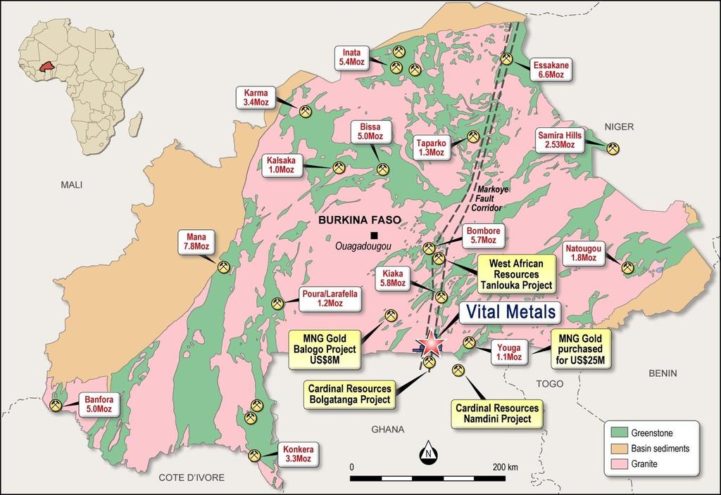 Burkina Faso - The Right Address Birimian Greenstones Markoye Fault Corridor: A known producer of multi-million ounce deposits Deep rooted crustal feature tapping into fluids that make ore