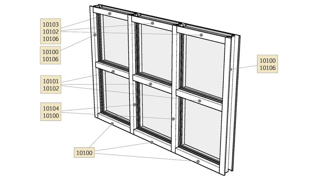 Figure: B This illustration (Figure: B) shows a normal inside glazed elevation for the Boyd B450 system.
