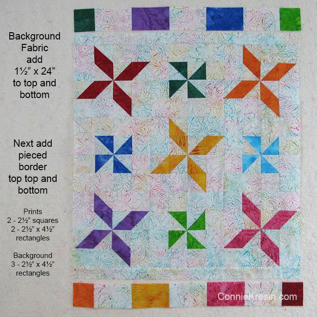 Add a pieced border that includes 2 #2 squares and 5 #8 rectangles using the following diagram.
