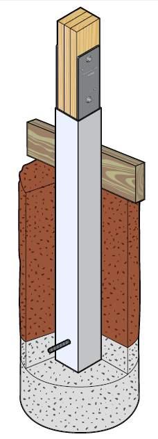 unique Sturdi-Wall Plus wet-set bracket design to achieve shear and moment capacity comparable to a treated wood post or column set in soil.