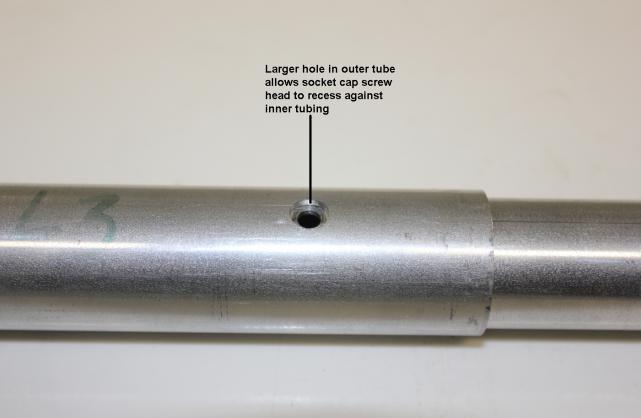 3) Continue to assemble and attach the progressively smaller tapers of aluminum tubing, using the appropriate hardware, as shown in the table above.